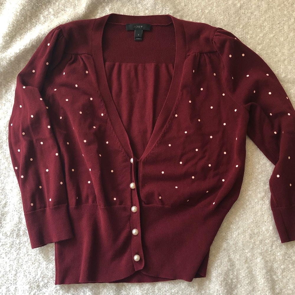 J. Crew polka dot cardigan w/ pearl button detail